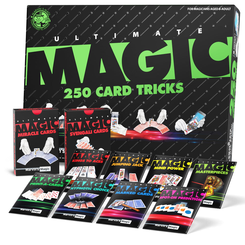 Marvin's Magic Ultimate 250 Card Tricks Set box shown for home performances