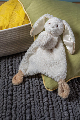 Mary Meyer Lovey floppy ears satin trim showcases gentle sensory design