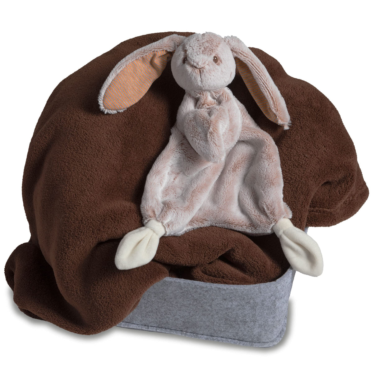 Mary Meyer Silky Tan Bunny Lovey close-up of soft fabric and striped ears