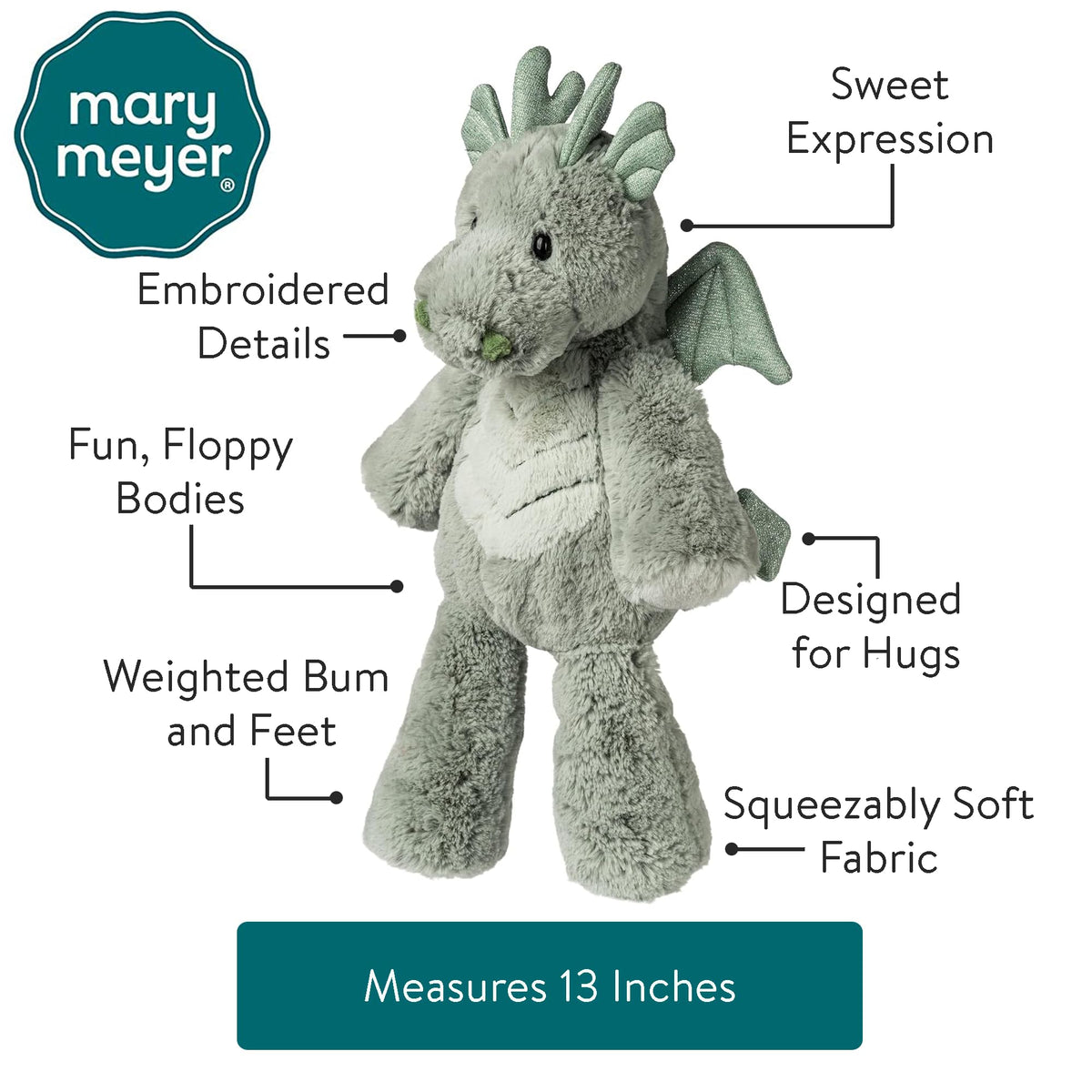 Machine washable Marshmallow Zoo Dragon stays fresh after daily hugs