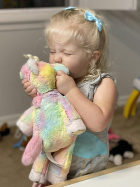 Mary Meyer Fro-Yo Unicorn's weighted bum and slouchy body invite comfy carrying.
