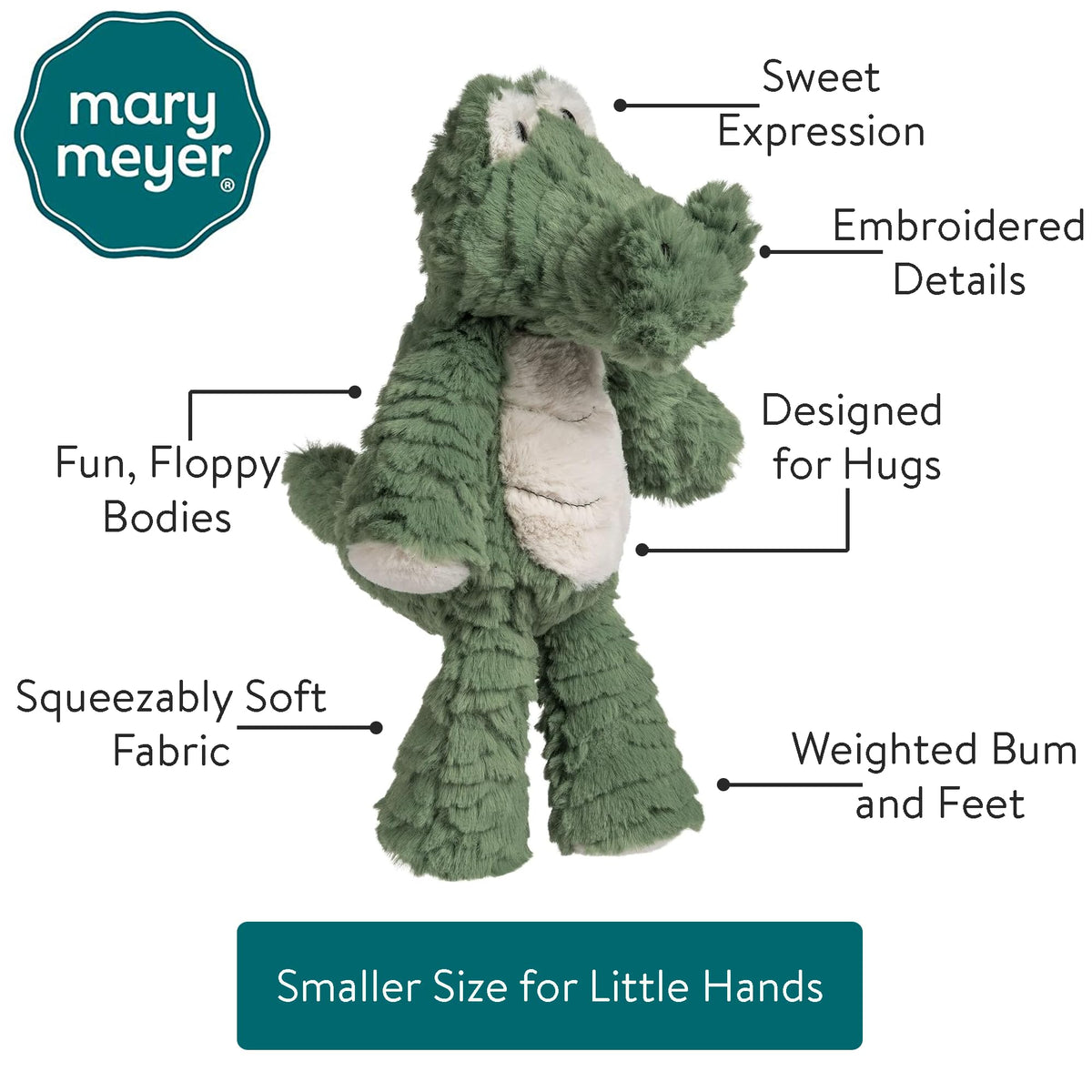 Mary Meyer Marshmallow Zoo alligator compact 9-inch size for travel and cuddles.