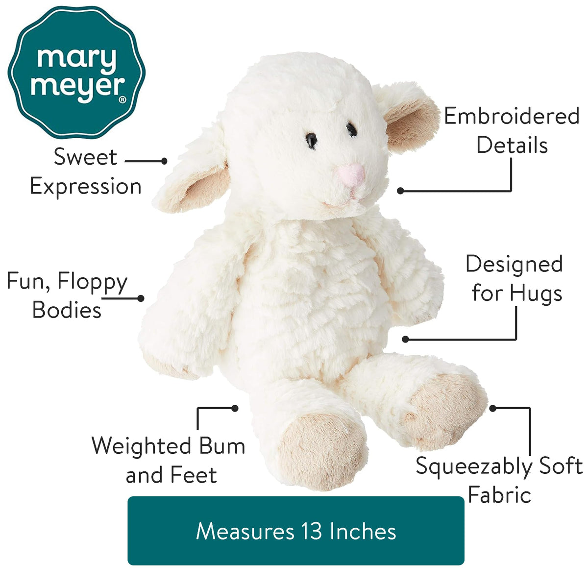 Mary Meyer Marshmallow Zoo Lamb snuggle-ready pose for calm comfort.