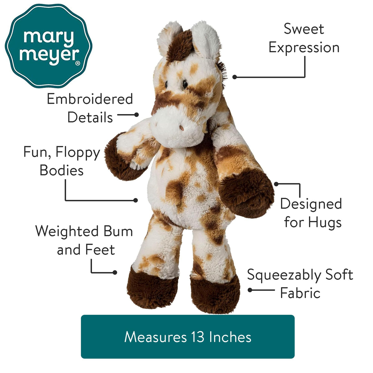Mary Meyer Marshmallow Zoo S'mores Pony care view emphasizes machine washable care for busy families