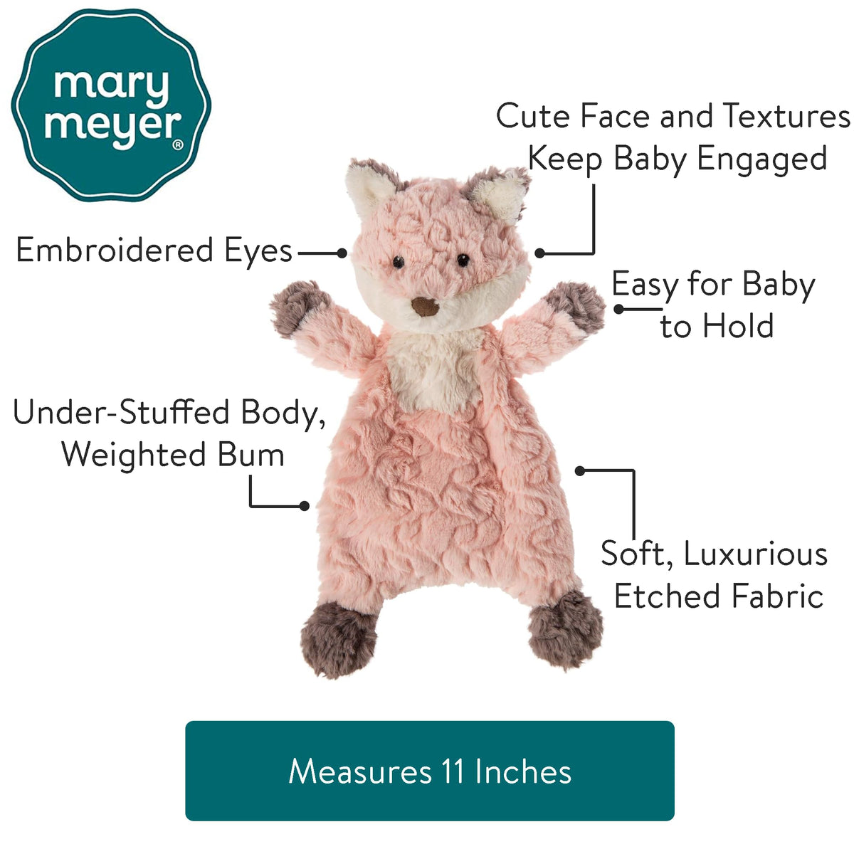 11-inch Fox Lovey with embroidered eyes and sewn nose for durability