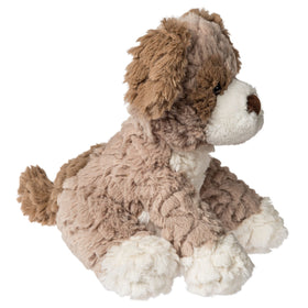 Mary Meyer Frisky Putty Puppy fabric closeup showcasing plush, soothing texture for touch.