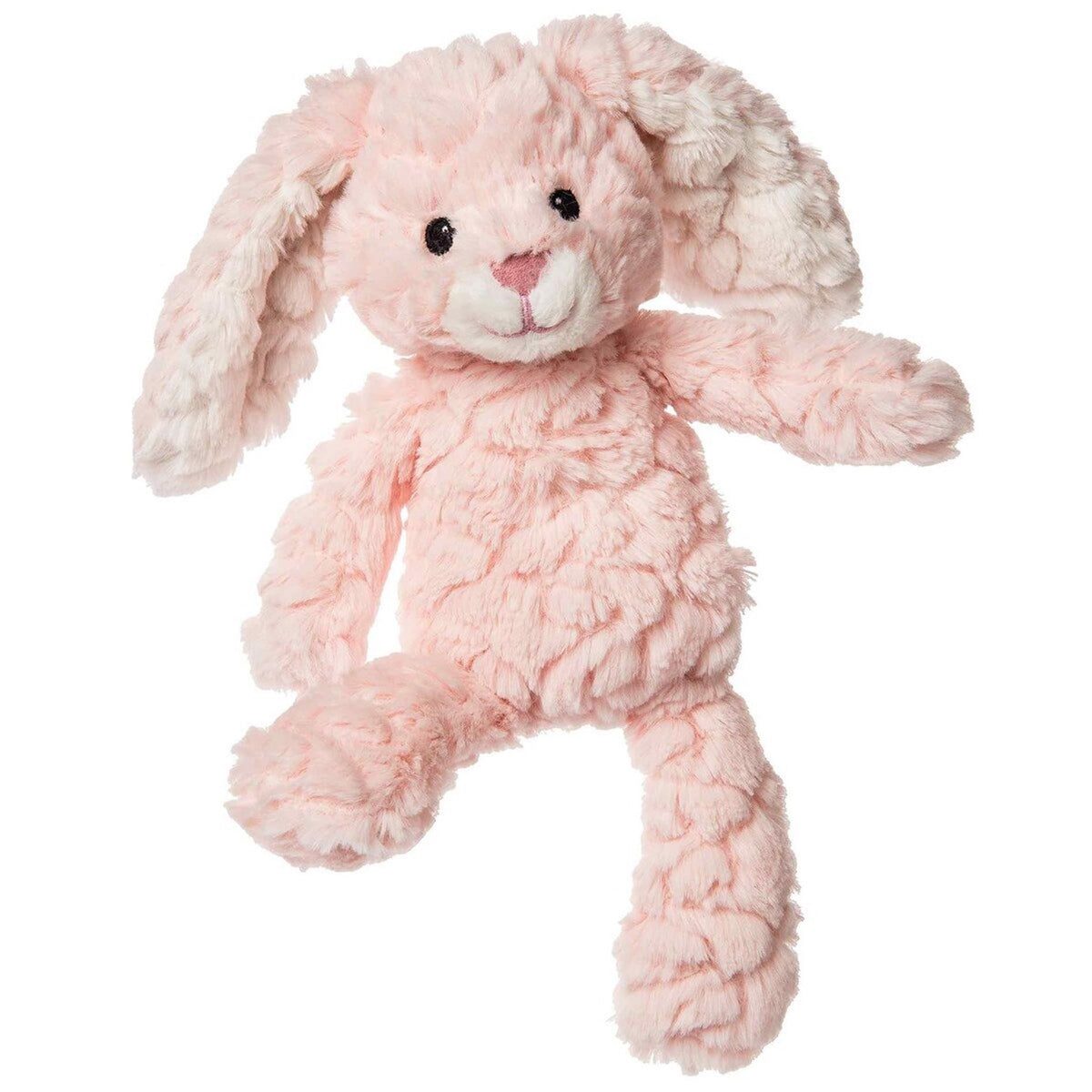 Mary Meyer Putty Pups blush bunny close-up face shows soft fabric, perfect for cuddling and sensory exploration.