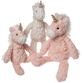 Mary Meyer Putty Unicorn full view showing soft fabric and weighted bum for stability