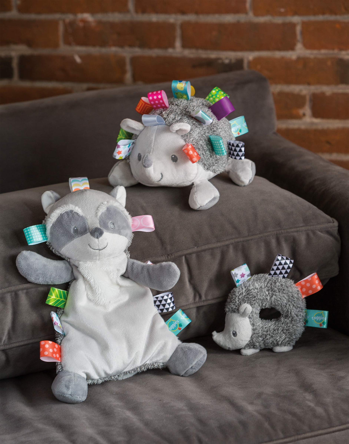 Mary Meyer Taggies Harley Raccoon Lovey face closeup with embroidered features and soft texture.