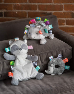 Mary Meyer Taggies Harley Raccoon Lovey face closeup with embroidered features and soft texture.