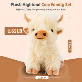 Marysun Highland Cow plush on bedroom shelf, cute decor piece.