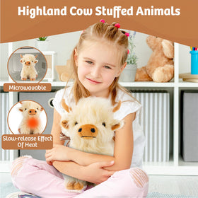 Marysun Highland Cow plush heated in microwave, comforting warmth.