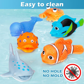 Masagotti no-hole bath toy fish, friendly shapes spark imaginative pretend play.
