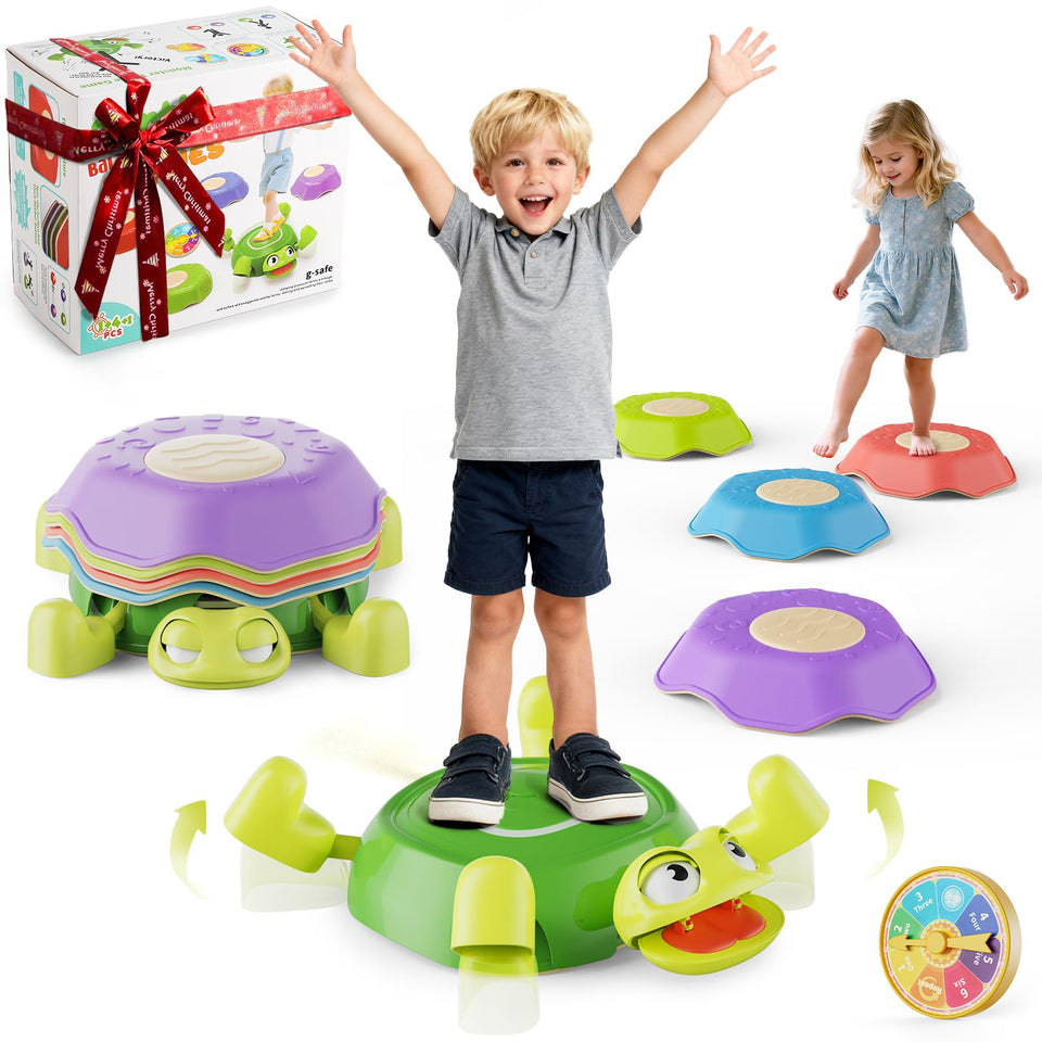 Masagotti stepping stones 6-pack arranged for a colorful obstacle course indoors, promoting active play