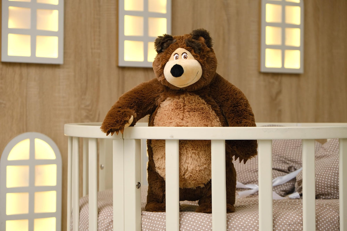 Masha and the Bear kid holding plush displays shareable comfort for kids.