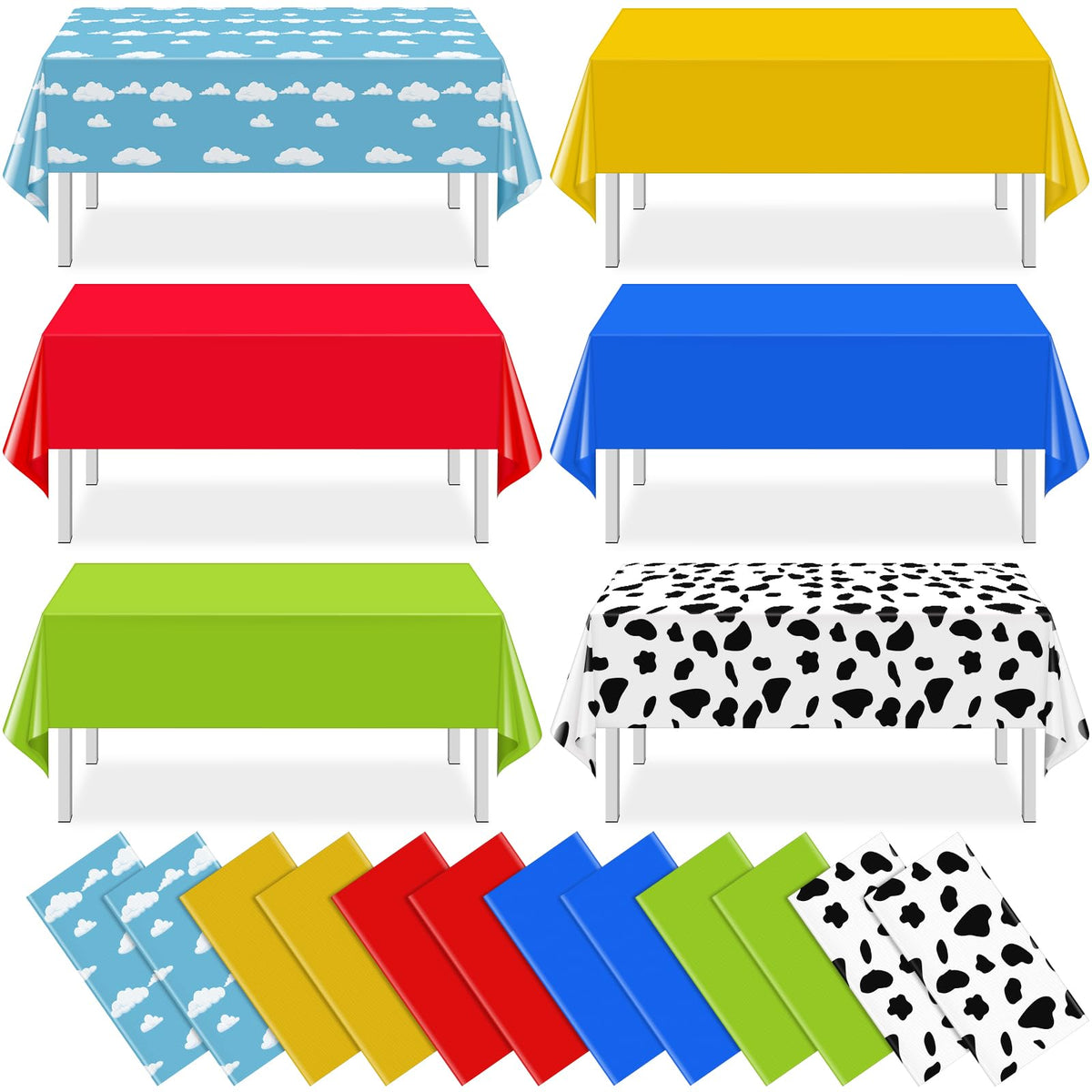 MASHAN blue sky tablecloth with clouds, ideal for kid-friendly parties and quick cleanup.
