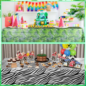 MASHAN monstera-leaf tablecloth enhances tropical party ambiance.