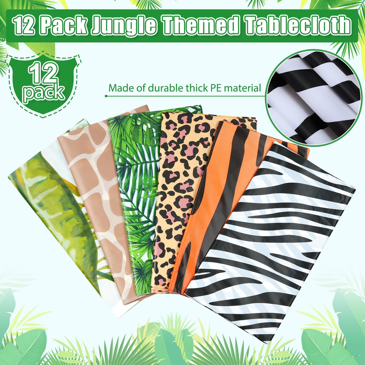 MASHAN zebra-prints tablecloth creates bold contrast for safari themes.