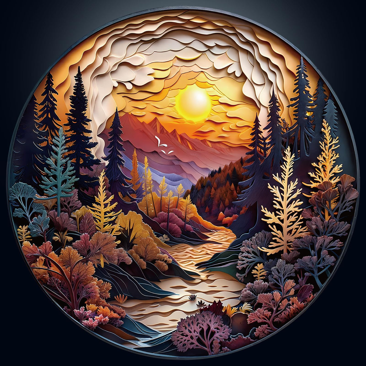 Masseruon round puzzle showing sunset inside a cave.
