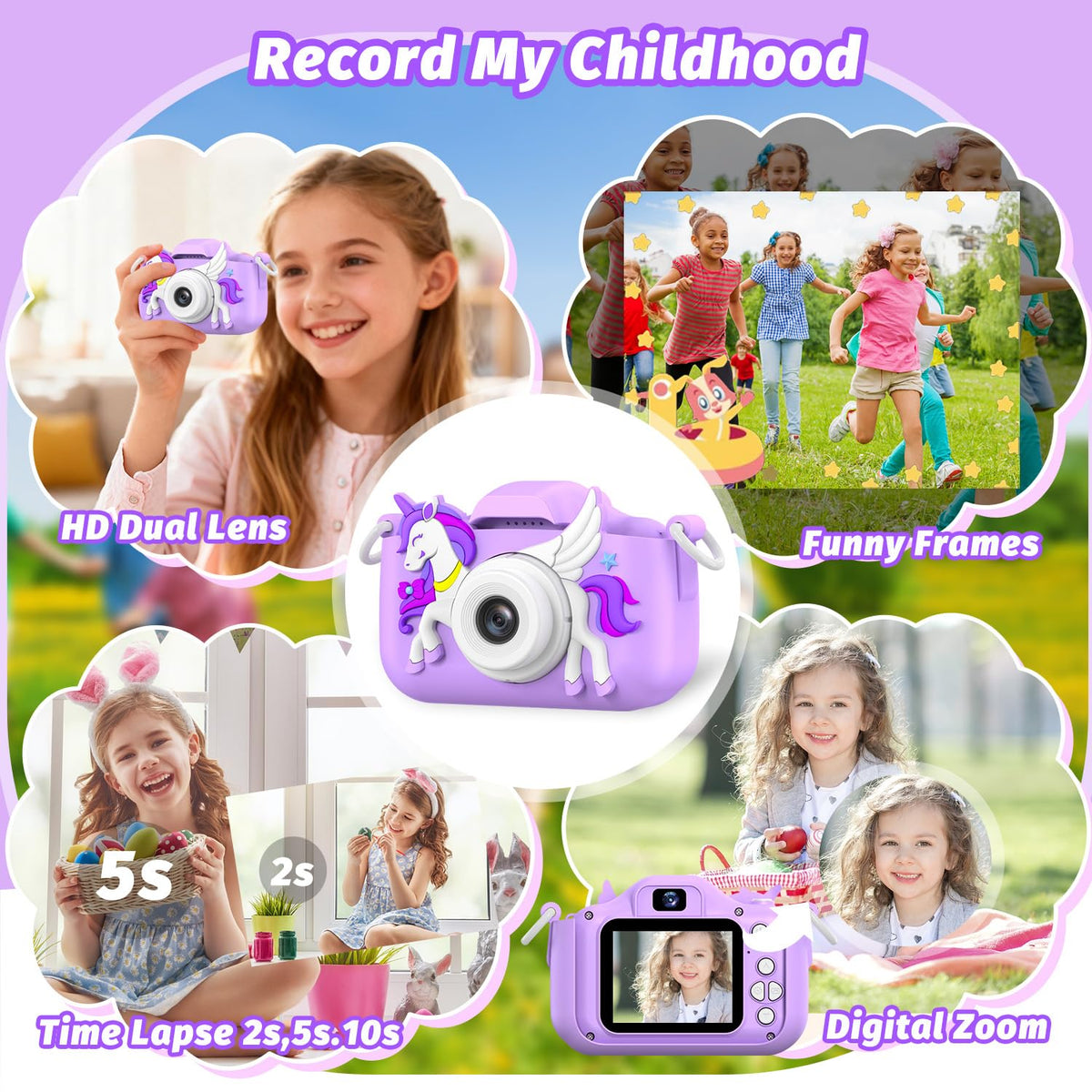 Masterbee Kids Camera with 2-inch LCD supports eye-friendly viewing during play.