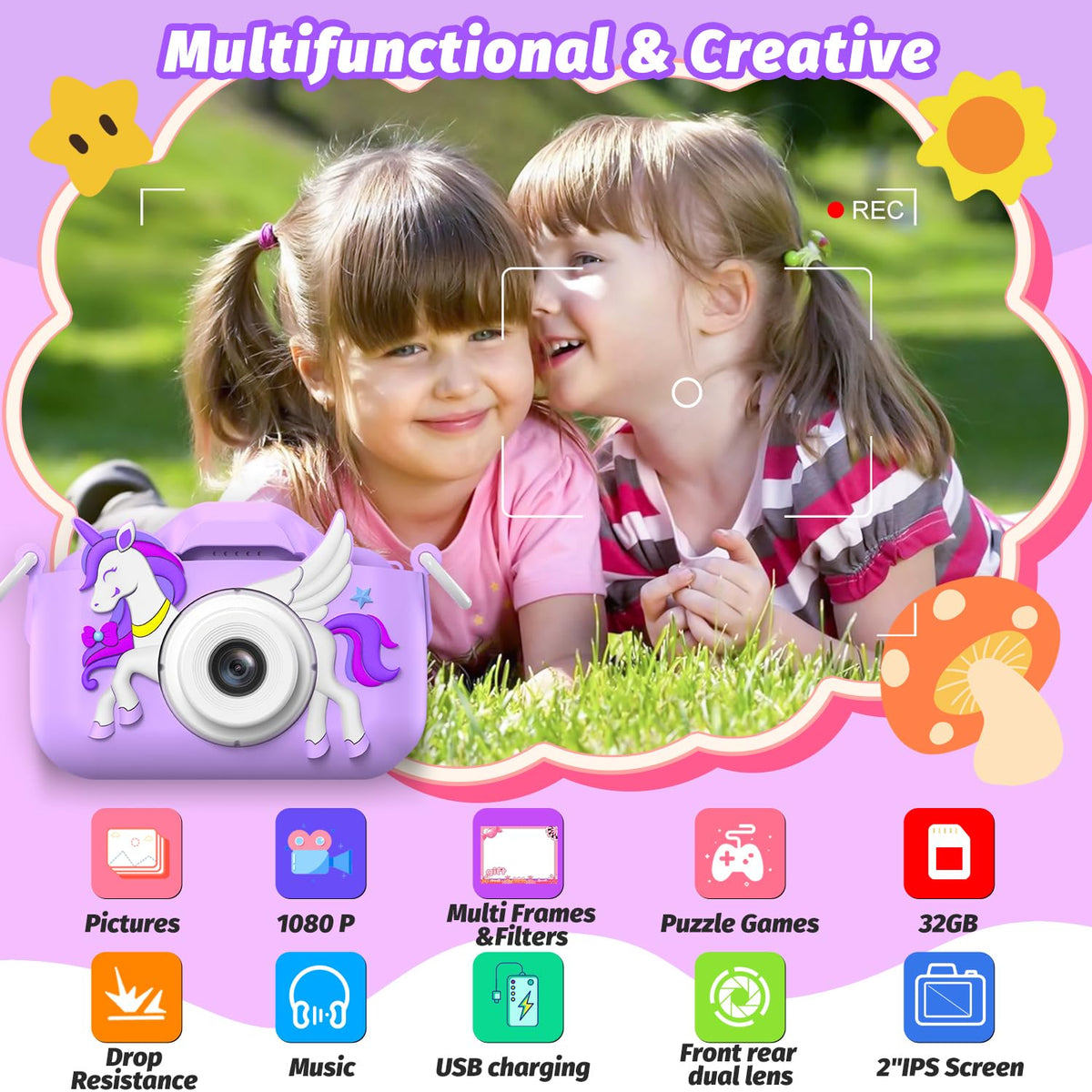 Masterbee Kids Camera dual-lens setup enables simple selfies and clear group shots.