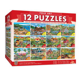 MasterPieces forest folk-art round 100-piece puzzle with vibrant colors for family evenings.