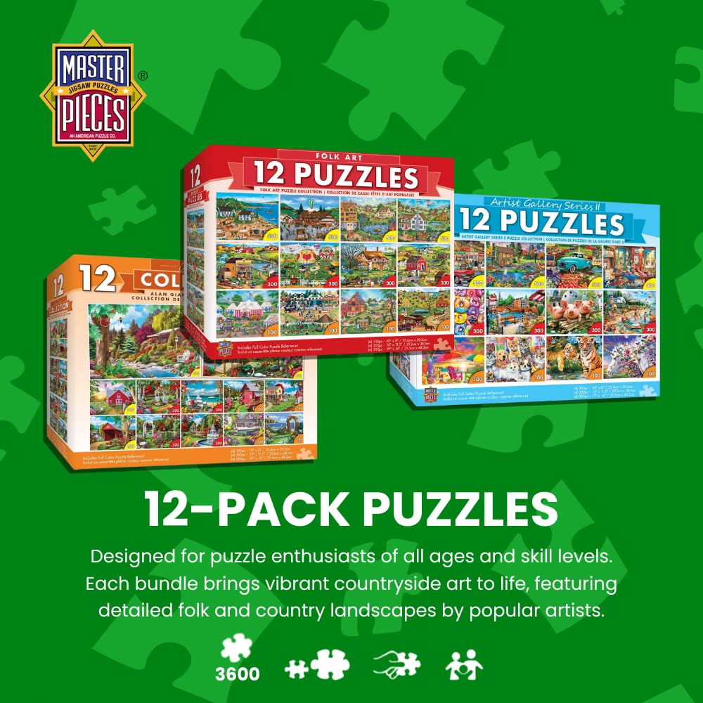 MasterPieces 4x100-piece puzzles (10x8) for quick creativity and casual play