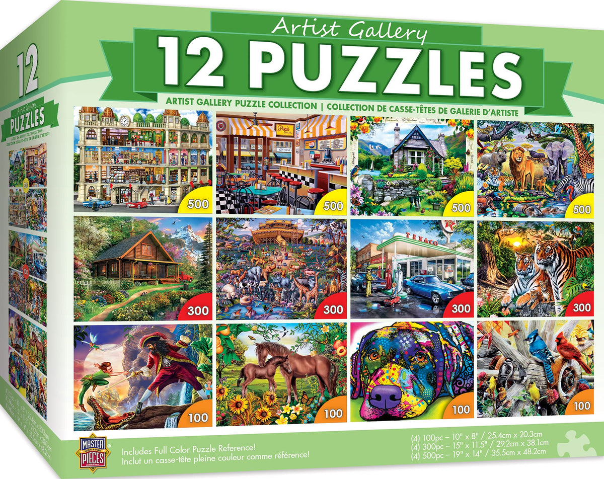 MasterPieces Artist Gallery 12-pack puzzle set for family nights and solo challenges.