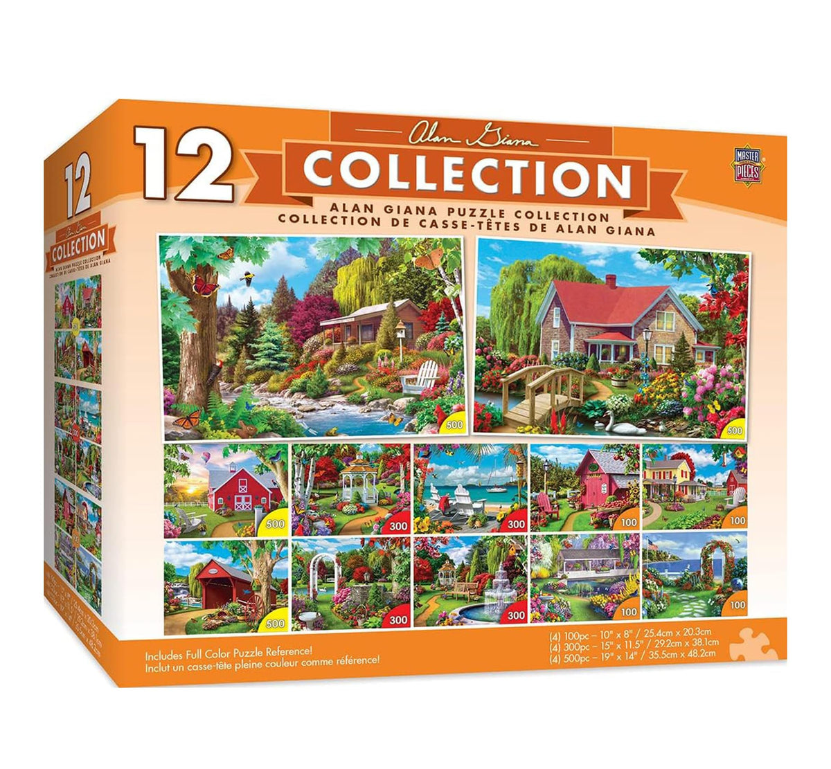 MasterPieces jigsaw puzzle 12-pack bundle box, vibrant folk art scenes for engaging family puzzles