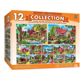 MasterPieces jigsaw puzzle 12-pack bundle box, vibrant folk art scenes for engaging family puzzles