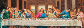 MasterPieces Last Supper puzzle pieces on table, showcasing interlocking challenge