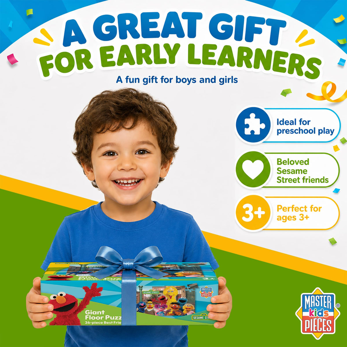 Masterpieces puzzle in-progress scene invites planning and cooperative play