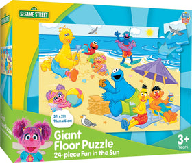 Masterpieces Sesame Street Fun in the Sun 24pc floor puzzle cover, vibrant scene for cooperative play