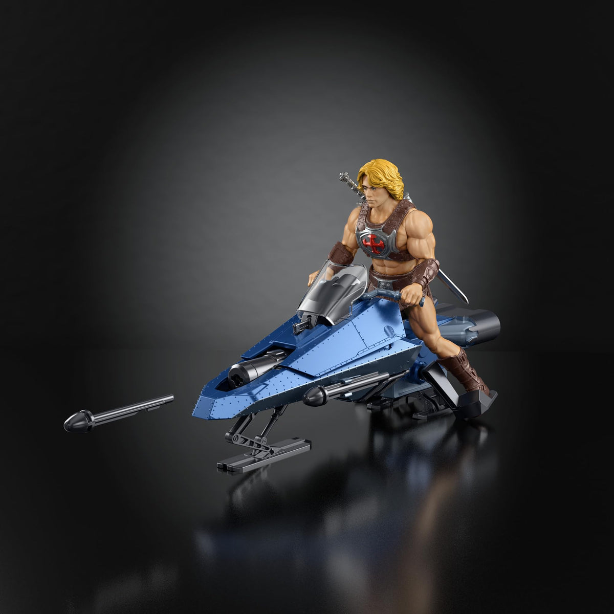 5.5-inch scale He-Man figure with metallic armor detail for realistic display.
