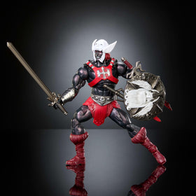 Helmet and shield details on Masters of the Universe Masterverse Anti-Eternia He-Man.