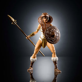 Teela serpent-headed staff adds iconic New Eternia detail to scenes.