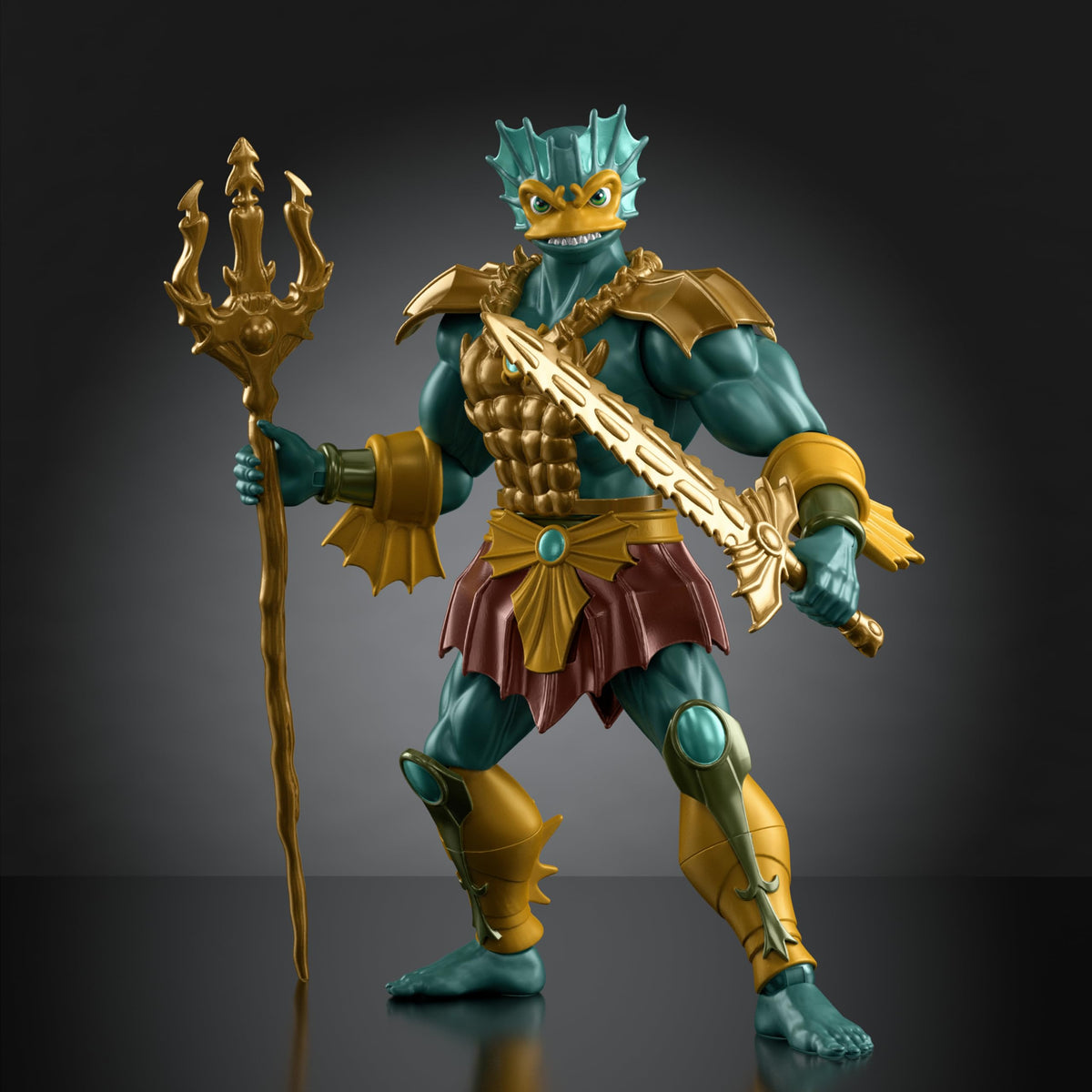 Mer-Man coral sword showcases ocean-inspired design and detail.