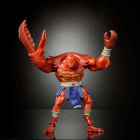 Masters of the Universe Origins Clawful deluxe figure claw arm close-up emphasizes weapon-ready stance.