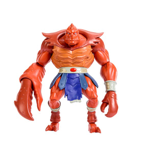 Masters of the Universe Origins Clawful deluxe figure front view highlights oversized claw for dynamic display.