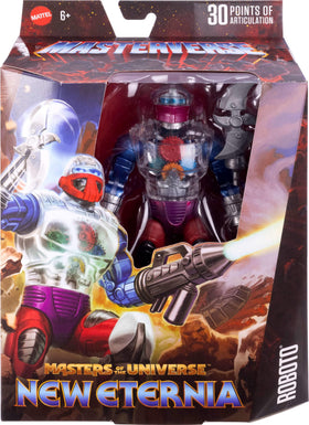 Masters of the Universe Roboto back dial activates visible robotics motion.
