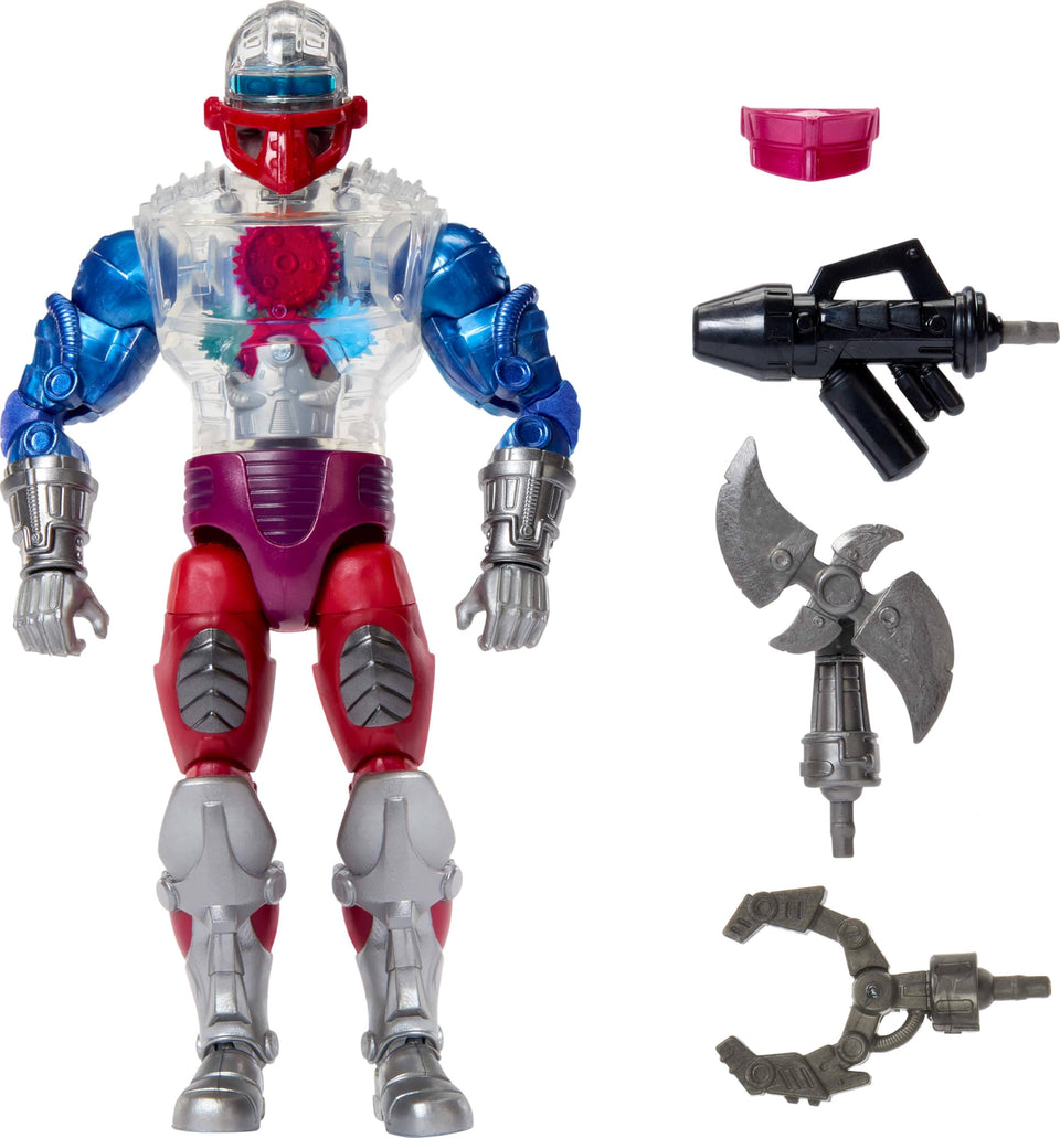 Masters of the Universe Roboto front view with clear torso robotics detail.