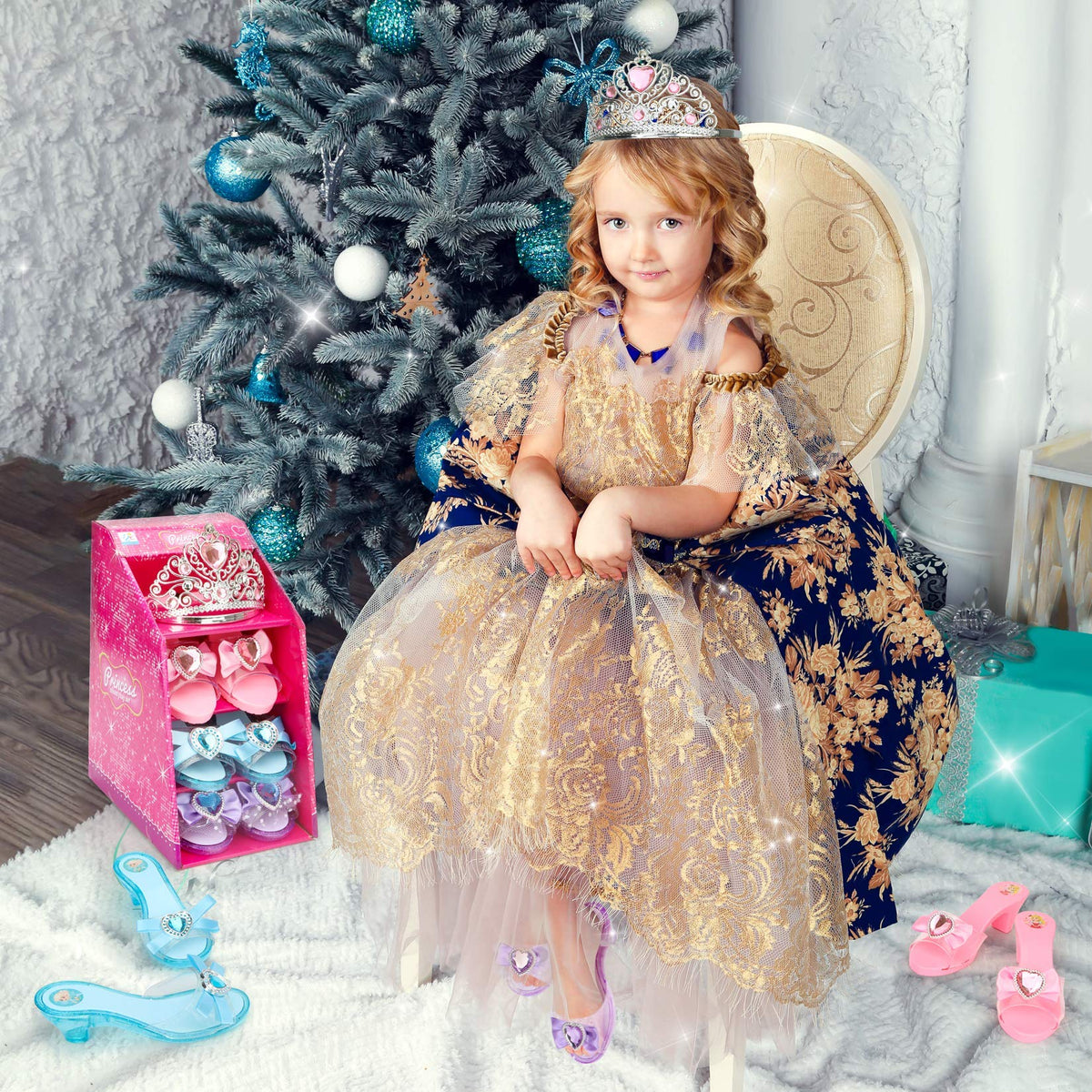 Mastom princess shoes close-up highlights comfy fit and non-slip soles for safe play.