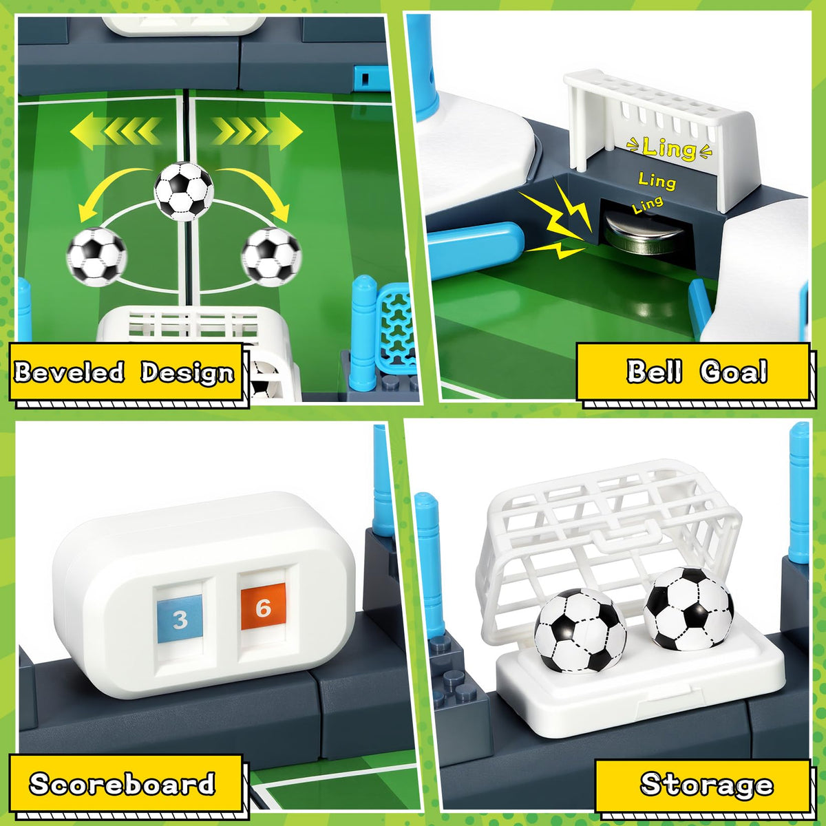 Mastom soccer board game four flippers enabling fast-paced action