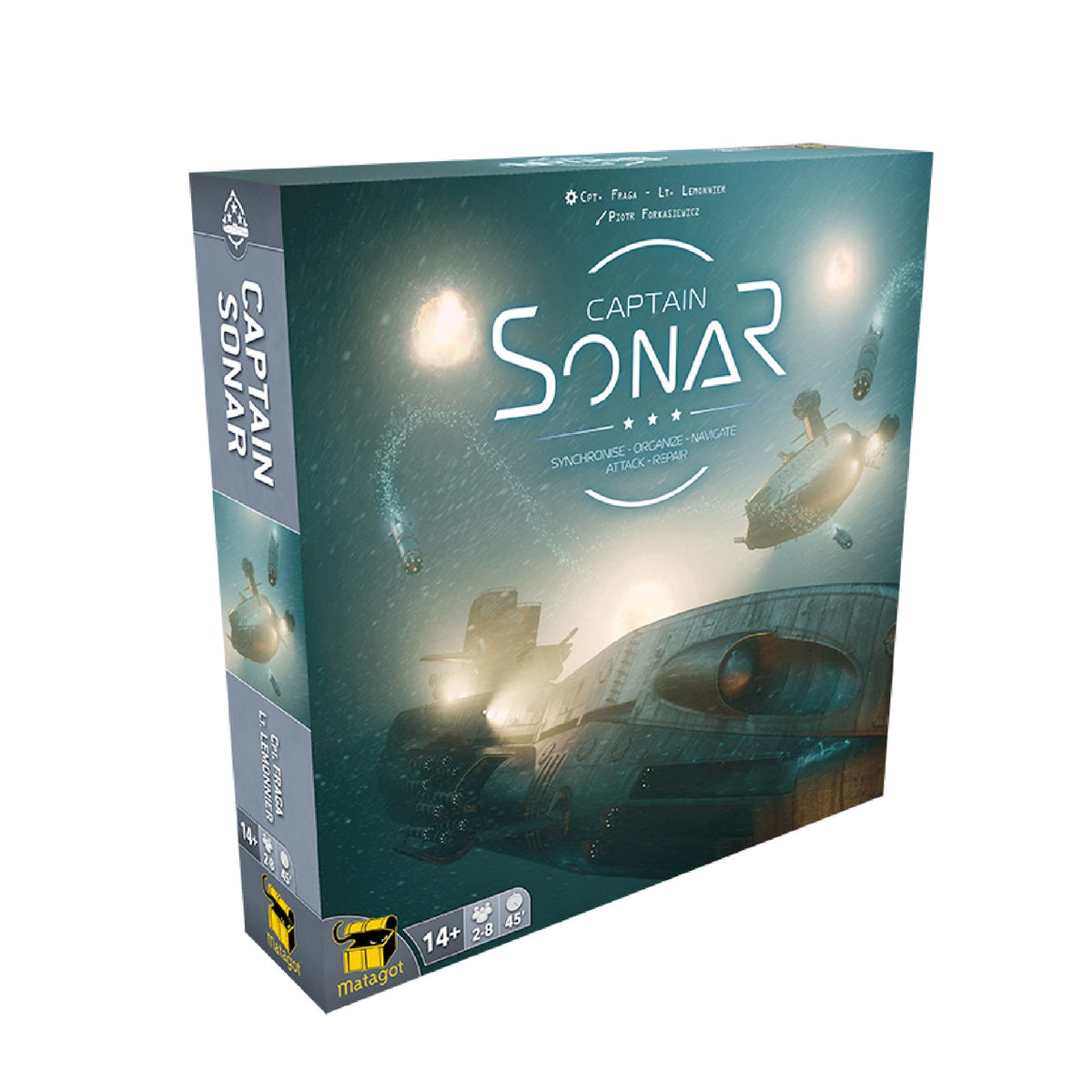 Matagot Captain Sonar submarine duel visual highlighting team-based real-time battle for 2–8 players.