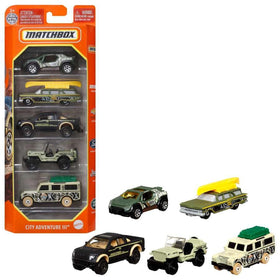 Matchbox 1:64-scale rescue, construction, and off-road vehicles in the bundle.