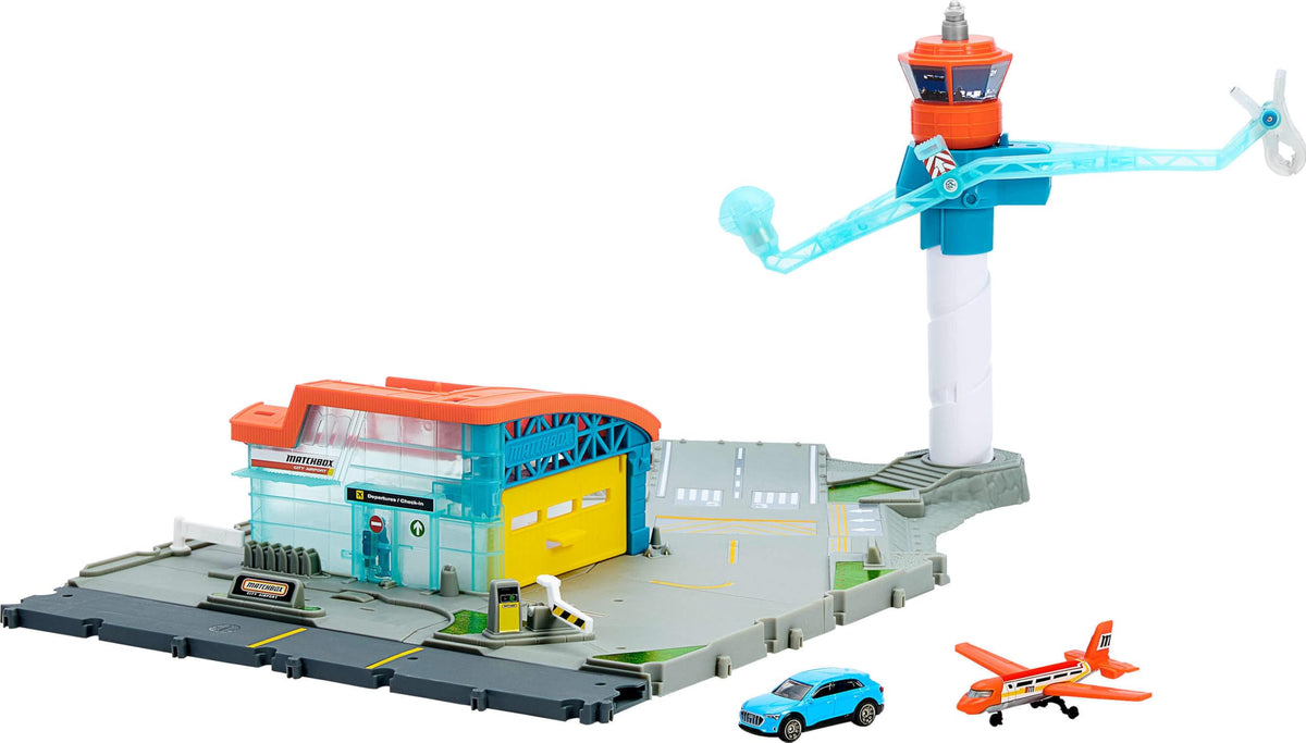 Matchbox Airport Takeoff Adventure Playset – 1:64 Die-Cast Audi e-tron & Plastic Plane, Takeoff & Landing