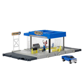 Matchbox Auto Shop with Chevy Silverado on platform for engine service play.