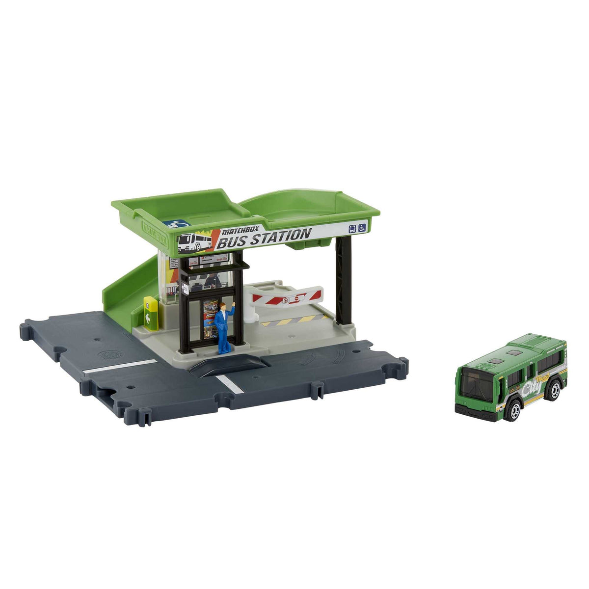 Matchbox Bus Station Track exterior design sparks imaginative play and storytelling.