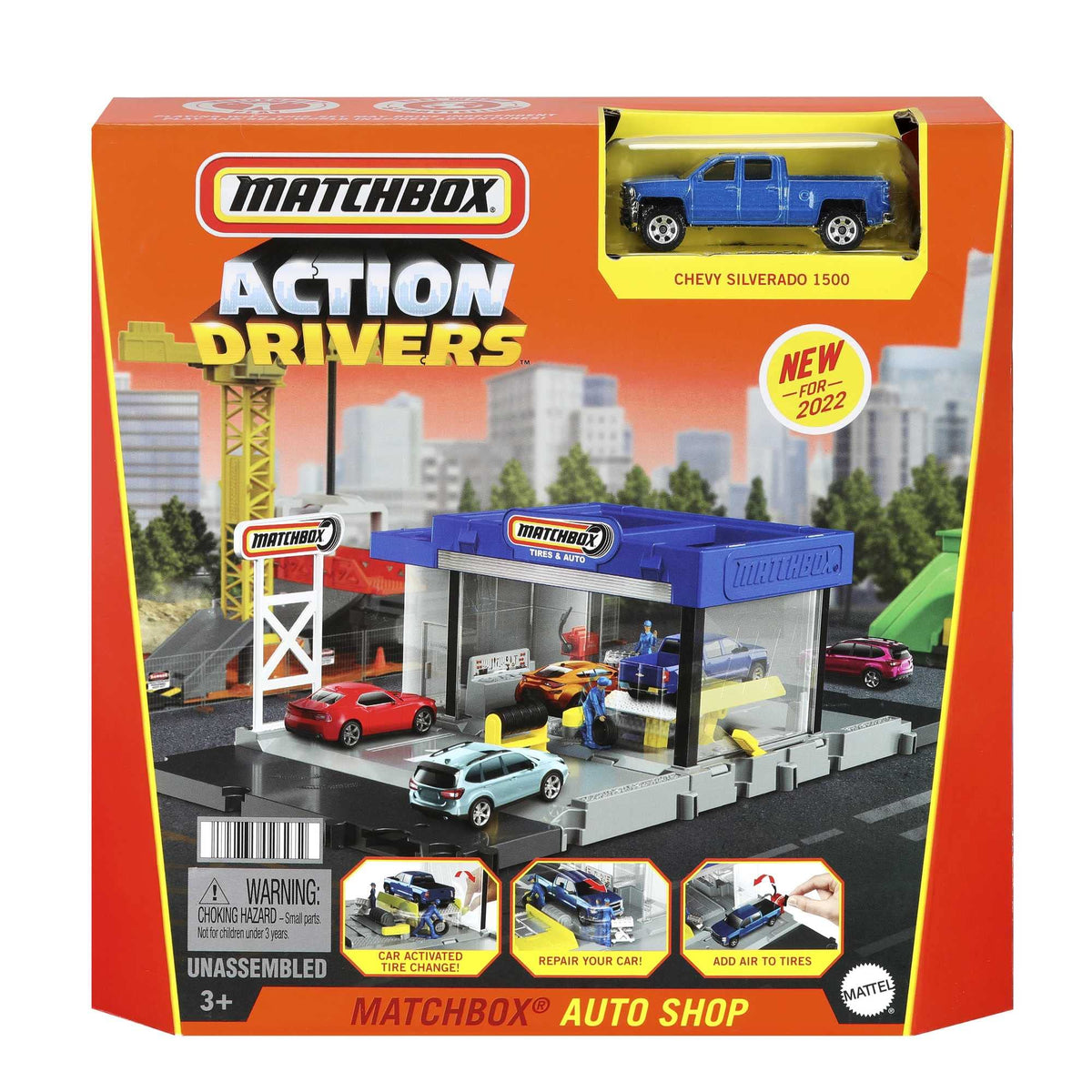 Matchbox Chevy Silverado included, 1:64 scale sparks quick adventures.