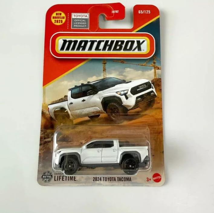 Matchbox Toyota Tacoma 2024 diecast in white, ideal for display and diorama setups